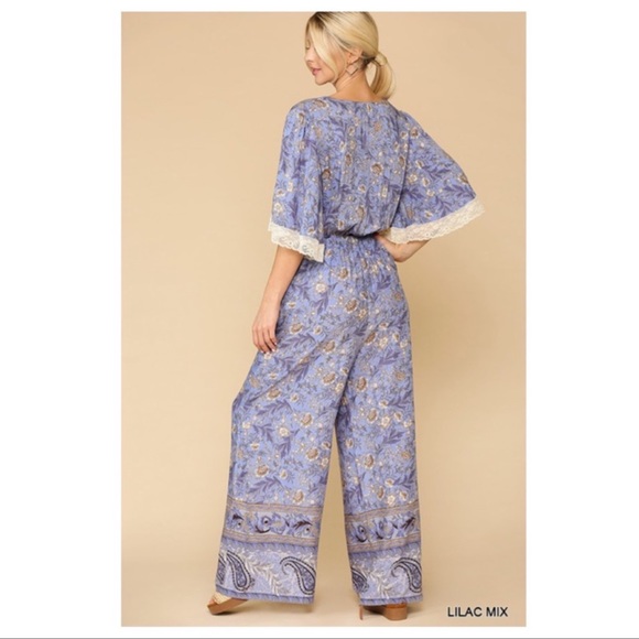 Wide Leg Flutter Sleeve Lilac Jumpsit - Picture 4 of 7